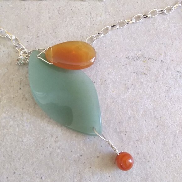 Handmade Statement Necklace - Orange Agate & Green Aventurine - Boho Tropical - Picture 4 of 10